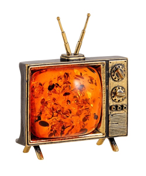 Телевизор из латуни с янтарем 55х65 мм. арт. 2274