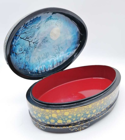 Шкатулка авторская лаковая "Сказки Пушкина - морская раковина" 18-11 см. арт. 63622