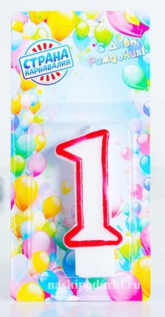 Свеча восковая для торта "Цветной ободок" цифра 1, цвета МИКС арт. 403511