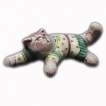 Майолика фигура "Кот ползущий с пояском средний" 7х12см арт. 1118200 