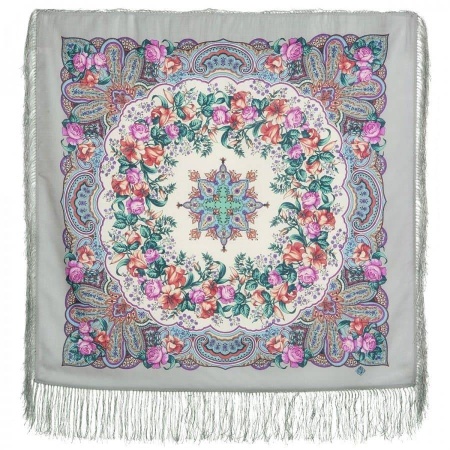 Павлопосадский платок «РУССКИЙ ПЕРЕПЛЯ» арт. 1684-1  Павлопосадский платок «РУССКИЙ ПЕРЕПЛЯ» арт. 1684-1
