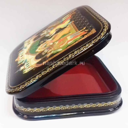 Шкатулка Палех "Сказка о Золотом Петушке" 13х13см арт. 140219192 