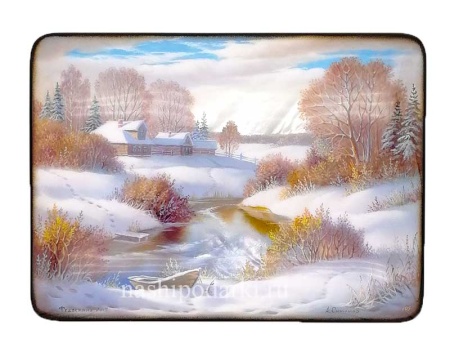 Шкатулка Федоскино "Зима" 16х12см арт. 983338