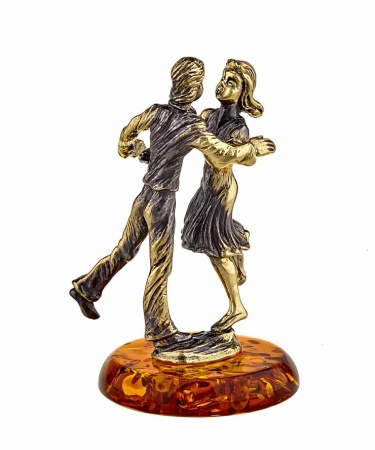 Фигурка из латуни с янтарем Парочка Встреча 40х60мм арт. 957