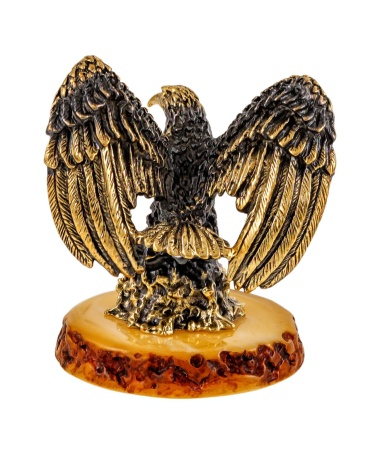 Фигурка из латуни с янтарем Птица Орел покоритель степей 45х40 мм. арт. 2089