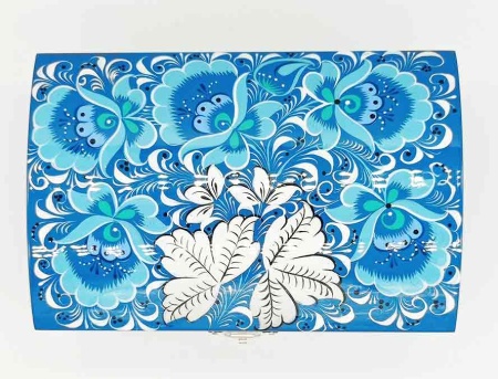 Шкатулка хохлома синяя 15х10х8 см. арт. 97422