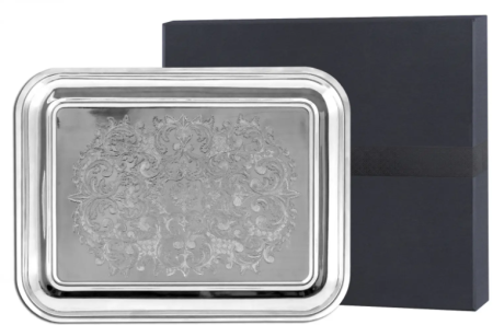 Поднос прямоугольный с гравированным рисунком никелированный в футляре Артикул:  С79508/8 