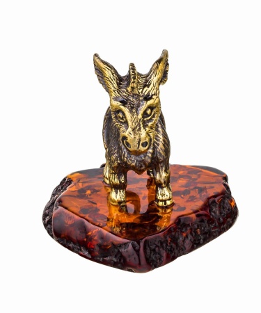 Фигурка из латуни с янтарем Ослик упрямый 44х36 мм. арт. 748