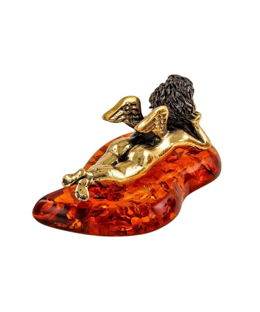 Фигурка из латуни с янтарем Амурчик 40х20 мм. арт. 144 Фигурка из латуни с янтарем Амурчик 40х20 мм. арт. 144