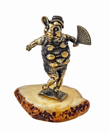 Фигурка из латуни с янтарем Поросенок Фифа 60х45 мм, арт. 1274