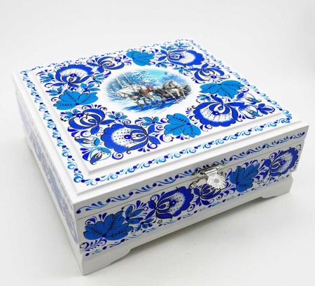 Шкатулка под гжель "Тройка"  17х17х8 см. арт. 52879