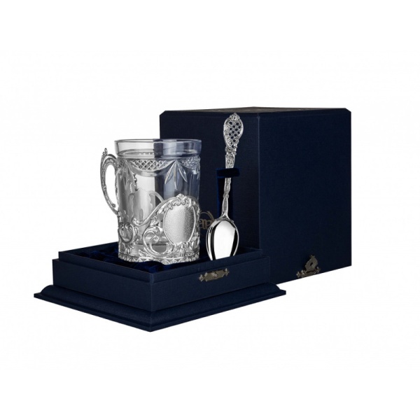 картинка Набор для чая "Визит": ложка, стакан, подстаканник (Серебро 925)  Артикул:  862НБ03806