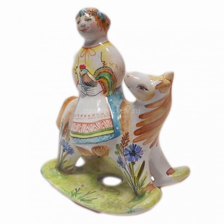 Майолика качалка "Девочка на лошадке с петушком" 11х10см арт. 1118217 