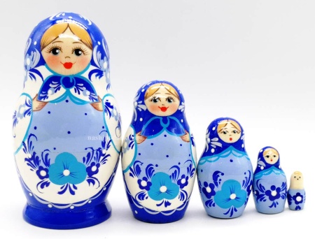 Матрешка сине-белая 5 мест 11 см. арт. 436787