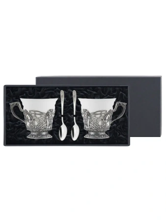 Набор чайных чашек "Фея": ложка, чашка посеребренный с чернением Артикул: КМ2170206 