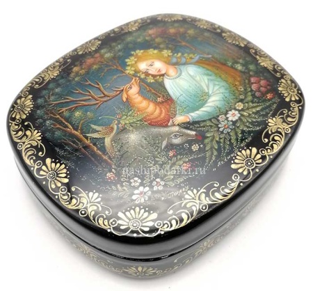 Лаковая шкатулка палех "Фея" 8,5х7,5см арт. 8963219  Лаковая шкатулка палех "Фея" 8,5х7,5см арт. 8963219