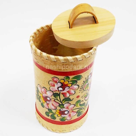 картинка Береста Туес "Цветная птичка" 15х9см арт. 220119133 магазин русских сувениров  Наши подарки