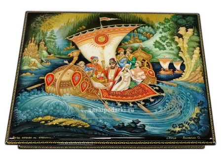 Шкатулка Холуй "Из за острова..." 24х18см Шкатулка Холуй "Из за острова..." 24х18см