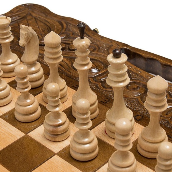 Шахматы + нарды резные «Антемион» 60 с ручкой, Haleyan  Артикул: kh134-6 