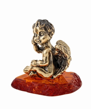 Фигурка из латуни с янтарем Ангел Большой 45х40 мм. арт. 1501
