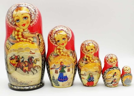 Матрешка Высокохудожественная "Зимняя тройка" 19 см. арт. 824671