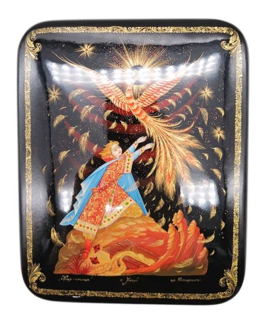 Шкатулка лаковая высокохудожественная Жар-птица 16х20 см. арт. 583218