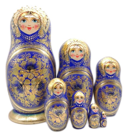 Матрешка Тверская синяя 23 см. 7 мест арт. 542198