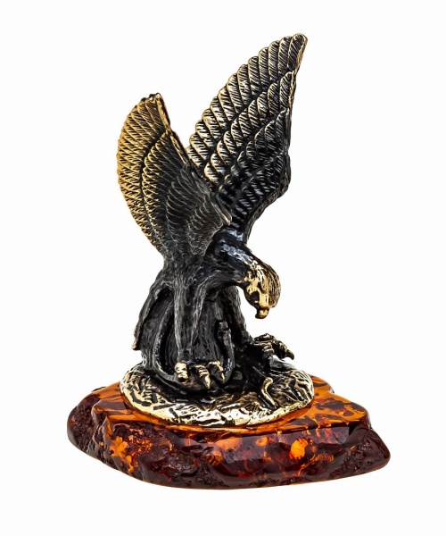 Фигурка из латуни с янтарем Птица Орел Кавказ 45х55 мм. арт. 1181
