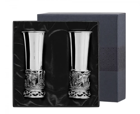 Набор стопок "Лось" посеребренный полированный с чернением Артикул: КМ2080206 