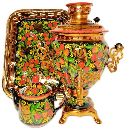 Самовар электрический набор хохлома двойной мазок 3 литра арт. 684629  Самовар электрический набор хохлома двойной мазок 3 литра арт. 684629