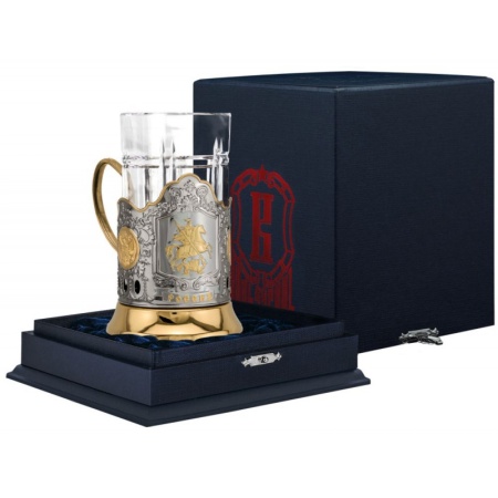 картинка Подстаканник никелированный "Георгий Победоносец" с позолотой  Артикул: НБФС18708/27 магазин подарков