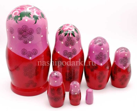 Матрешка семеновская розовая 17см 7 мест