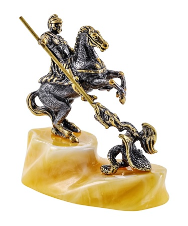 Фигурка из латуни с янтарем Георгий Победоносец маленький 65х70 мм. арт. 453.2 Фигурка из латуни с янтарем Георгий Победоносец маленький 65х70 мм. арт. 453.2