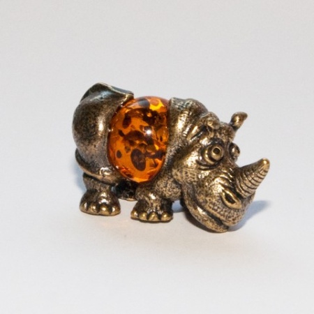 Фигурка из латуни с янтарем Носорог арт. 193