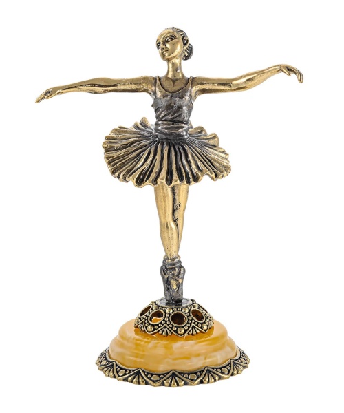 Фигурка из латуни с янтарем Балерина большая 1 85х95 мм. арт. 2558