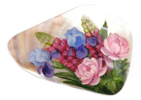 Брошка перламутр "Цветы"  6х4 см. арт. 66322 