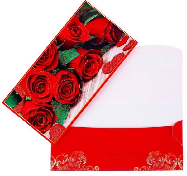Конверт для денег "Универсальный" глиттер, красные розы арт. 4770701