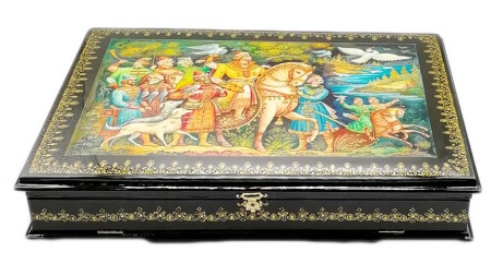 Шкатулка лаковая миниатюра "Царская охота" Холуй 35х25 см. арт. 865326