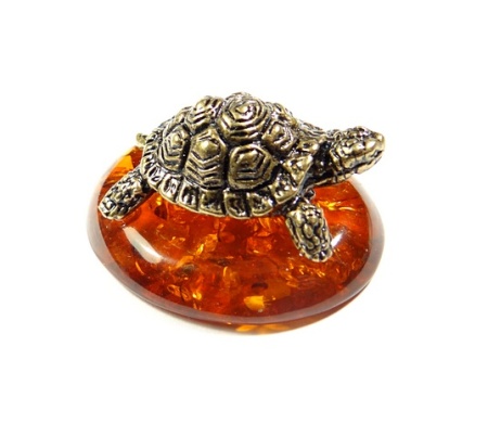 Фигурка из латуни с янтарем Черепаха Тортила арт. 1113