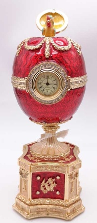 Яйцо под Фаберже музыкальное с часами "Шантеклер с петушком" красное 17 см. арт. 684511 
