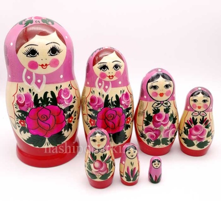 Матрешка семеновская розовая 17см 7 мест