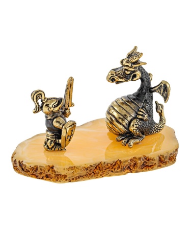 Фигурка из латуни с янтарем рыцарь с драконом 74х47 мм. арт. 337