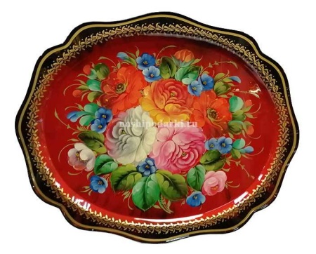 Металлический авторский поднос с цветами 38x29см арт. 721789  Металлический авторский поднос с цветами 38x29см арт. 721789