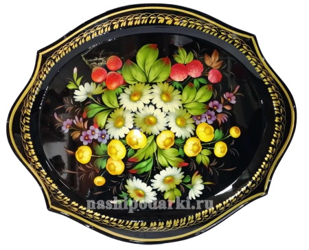 Металлический авторский поднос с цветами "Полевые цветы" 39см арт. 25654 