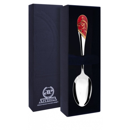 Ложка серебряная чайная "Кружевные узоры" с бордовой эмалью  Артикул: 736ЛЖ03008 магазин 