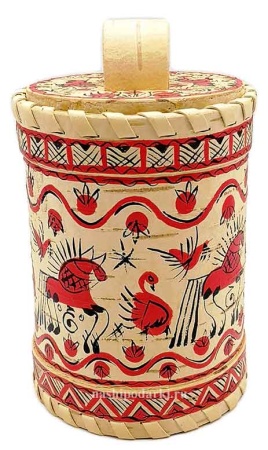 картинка Туес береста Мезенская роспись 14х8 см. арт. 547595 магазин русских сувениров  Наши подарки