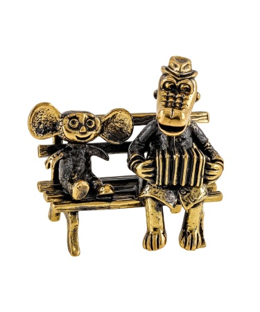 Фигурка из латуни Крокодил с другом на скамейке без подставки 40х40 мм. арт. 2144.1