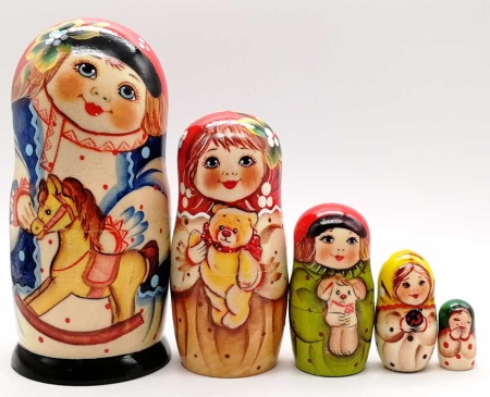 картинка Матрешка Семен с лошадкой 5 мест 14 см. арт. 05279 матрешки