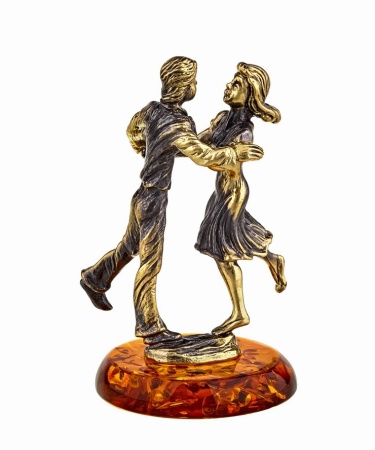 Фигурка из латуни с янтарем Парочка Встреча 40х60мм арт. 957