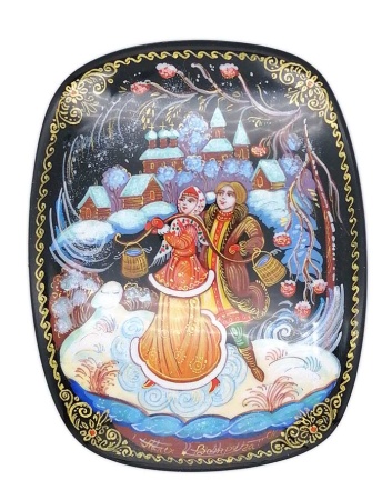 Шкатулка Русская Палех "Встреча" 11х9 см. арт. 6584622 